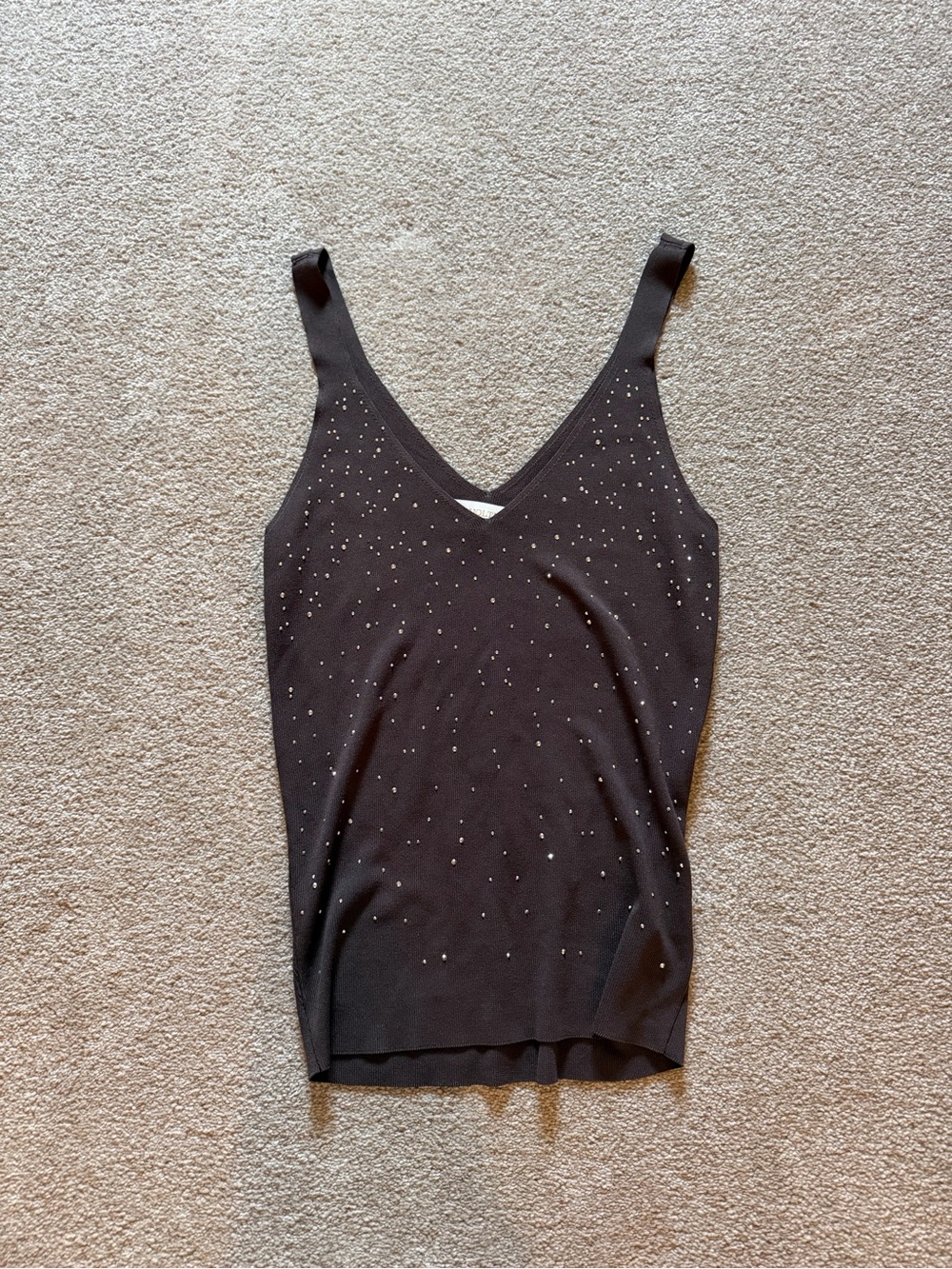 Brown V-Neck Embellished Knit Cami